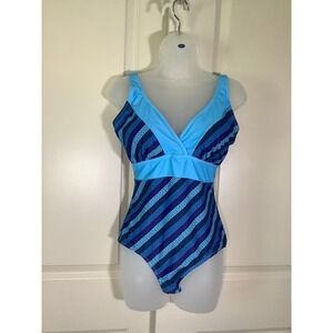 NWOT Noon Swim Once Piece Swim Suit Women's Size 10 Striped Adjustable Straps